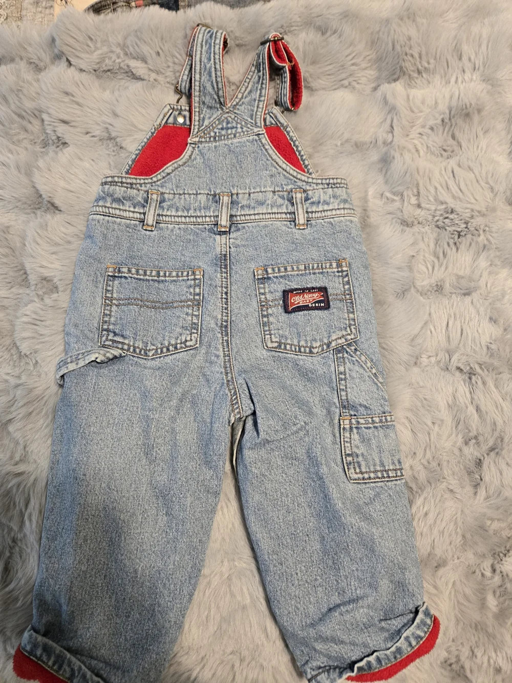 Vintage Old Navy Red Fleece Lined Denim Overalls 12-18M
